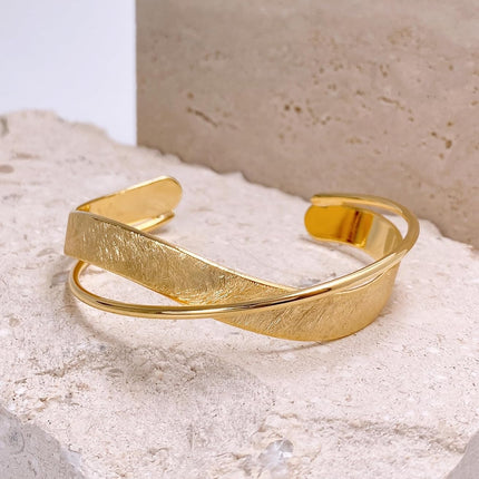 OZEL – Women’s Gold Cuff Bracelets – 18K Gold Plated Textured Bangles with Multi-Color Crystal & Rhinestone Accents – Layered Stacking Jewelry