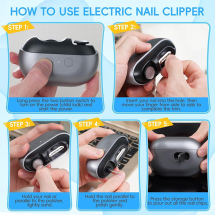 Electric Nail Clipper, 3 in 1 Electric Nail Trimmer and Polisher with LED Light & Clip Storage, USB Rechargeable, 2 Speed Electric Nail File for Baby, Kids, Caregivers, Seniors