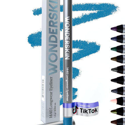 Wonderskin Eyeliner Pencil, 1440 Longwear Blue Eyeliner Pencil - Waterproof, Sharpenable & Smudge Proof (Aqua)