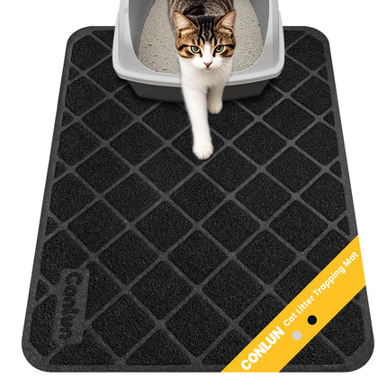 Cat Litter Mat Litter Trapping Mat, Premium Durable PVC Grid Mesh with Scatter Control, Non-slip, Less Waste Cat Litter Box Mat, Soft on Kitty’s Paws, Urine Waterproof, 24" x 17" Grey