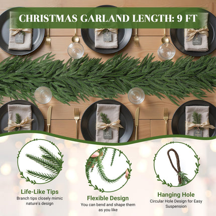 9FT Christmas Garland, Artificial Real Touch Norfolk Pine Garland
