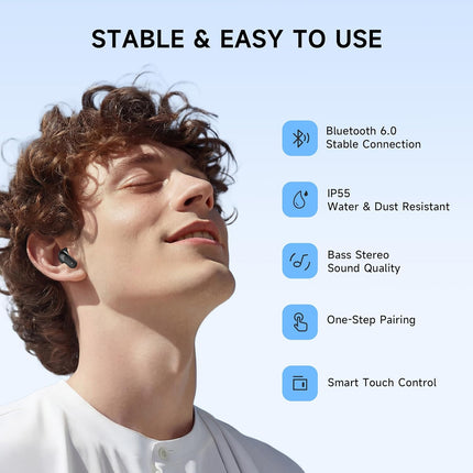 acer Wireless Earbuds, Bluetooth 6.0 Headphones with 35H Playtime, 3.35g Ultra-Light Ear Buds, 13mm Driver for Powerful Bass, Clear Calls Mic, Water&Dust Resistant Earphones for Office/Commute