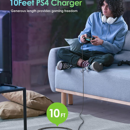 6amLifestyle PS4 Charger Cable for Controller, 2 Pack 10ft Micro USB Nylon Braided Cord, Micro USB Wire for PlayStation 4, Cables Slim/Pro, Xbox One S/X Controller, Android Phones, 2 Pack Black
