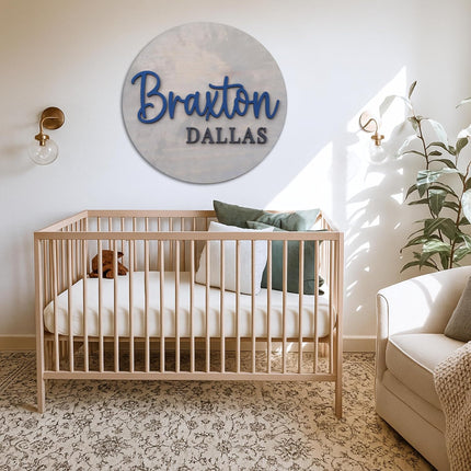 Custom Round Nursery Name Sign, Personalized 3D Baby Name Announcement Sign, Personalized Wooden Wall Plaque, 3D Wall Art for Children & Kids Rooms, Family Name Signs, 30 Colors (Design 4)