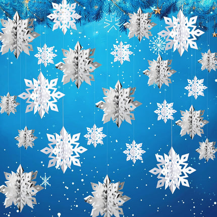Snowflake Decorations, Paper Christmas Hanging Decor Indoor, White, 14-Pc