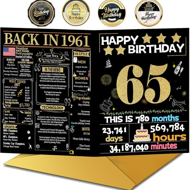 65th Birthday Card with Envelope - Back in 1961