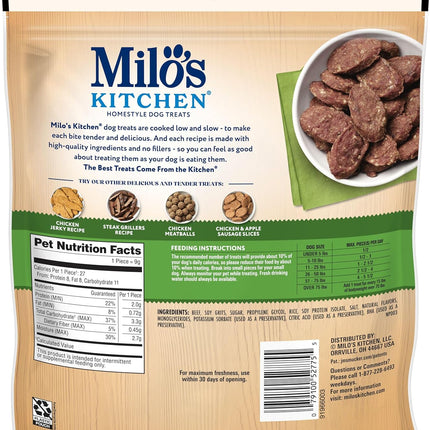 Milo's Kitchen Homestyle Dog Treats, Beef Sausage Slices, 10 Ounce, High Protein, No Artificial Flavors