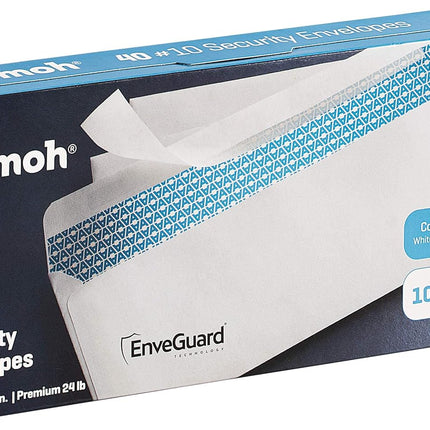 40#10 Security Tinted Self-Seal Envelopes - No Window, EnveGuard, Size 4-1/8 X 9-1/2 Inches - White - 24 LB - 40 Count (34140)