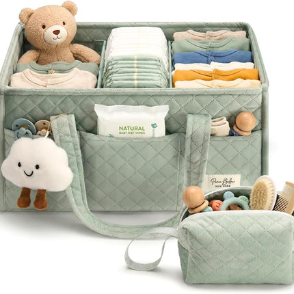 PeraBella Baby Diaper Caddy Organizer, Baby Basket Shower Gift, Portable Changing Table Basket, Postpartum Caddy & Tote Bag Pouch, Newborn Boy & Girl Nursery Essentials Registry, Car Diaper Organizer