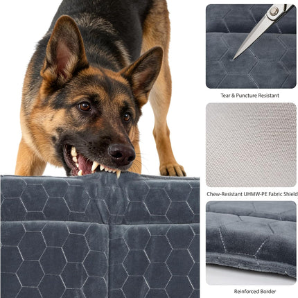Chew Proof Dog Mat - Indestructible Durable Kennel Mat for Aggressive Chewers, Machine Washable, Chew Proof Dog Crate Pad with Reinforced Corners, Indoor Use for Medium Dogs, Grey, 35"x22"