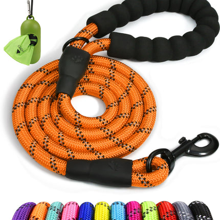 Correa de cuerda para perros medianos y grandes, 6 FT con mango acolchado, negro