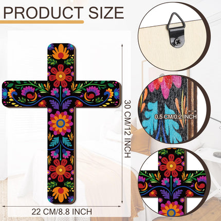 Floral Mexican Cross Wall Decor Day of The Dead Wall Art, 12x8.8in