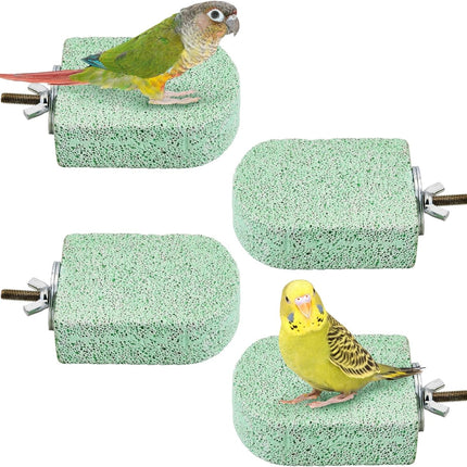 BNOSDM 4 Pcs Bird Beak Grinding Stone Chew Toy Parrot Calcium Perch Bird Stand Platform Parakeet Cage Accessories for Budgies, Cockatiels, Conures, Lovebirds, Finch (Green)