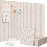 Felt Slatted Bulletin Board 12-Pack, Self-Adhesive Oatmeal Panels with 30 Pushpins
