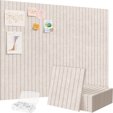 Lifewit Felt Slatted Bulletin Board with Self-Adhesive, 48"x 36"-12 Pack Cork Board Alternative, Pin Board Vision Board Message Board with 50 Pushpins for Office Decor, Room Decor, Oatmeal