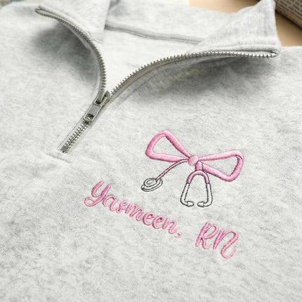 Custom Name Nurse Embroidered Quarter-Zip Sweatshirt with Title – RN Gift for Nursing Assistant or Nurse Graduation
