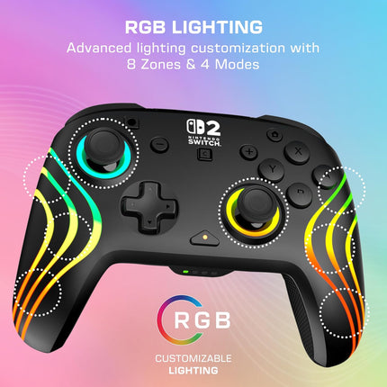 Turtle Beach Afterglow Wave Wireless RGB Gaming Controller - Officially Licensed for Nintendo Switch 2, Nintendo Switch/Switch Lite/OLED - TMR Thumbsticks, Customizable Lighting - Black