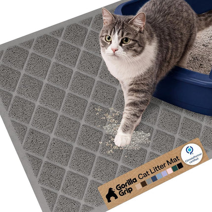 GORILLA GRIP Cat Litter Box Mat, Cushioned Coil Mesh Litter Trapping Mats, Scatter Control Supplies for Less Mess, Phthalate Free, Ultra Deep Catch Grooves, Rinse or Vacuum to Clean, 24x17 Gray