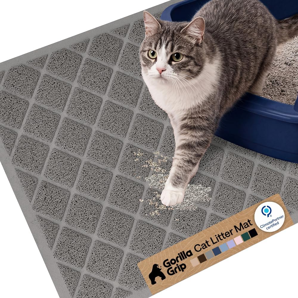Cat Litter Box Mat, Cushioned Coil Mesh, 24 x 17 in, Gray