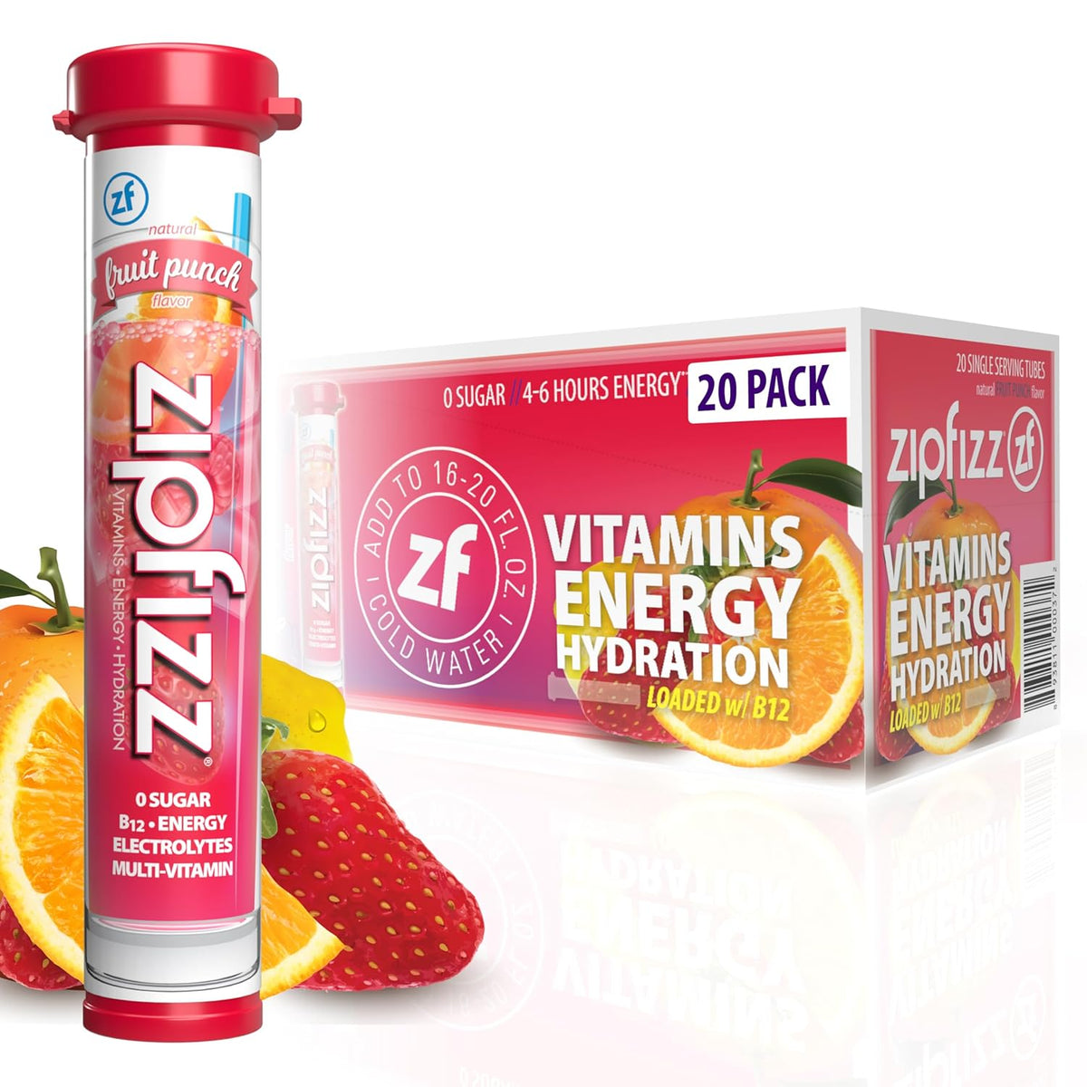 Daily Energy Drink Powder, Fruit Punch, 20 Pack 3-in-1 Sustained Energy, Rapid Hydration, and Essential Vitamins