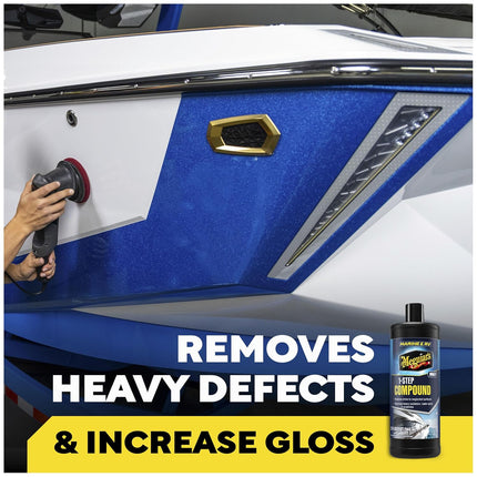Meguiar's M6732 Marine/RV One Step Compound, Remove Oxidation, Stains, Scratches, and Water Spots, Restore the Color and Shine of Fiberglass Gel Coat Finishes, 32 Oz Bottle