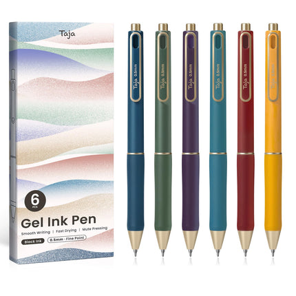 Bolígrafos de gel, 6 piezas de tinta negra de secado rápido, punta fina de 0.5mm, tonos pastel