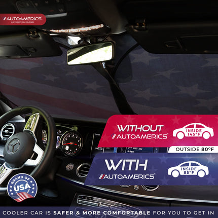 1-Piece Windshield Sun Shade Grunge American Flag - 4 USA Design - Foldable Car Front Window Sunshade for Most Sedans SUV Truck - Blocks Max UV Rays and Keeps Your Vehicle Cool - Medium