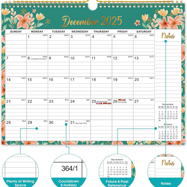 Floral Monthly Wall Calendar, April 2026–December 2027, 11.5 x 14.7 Inches