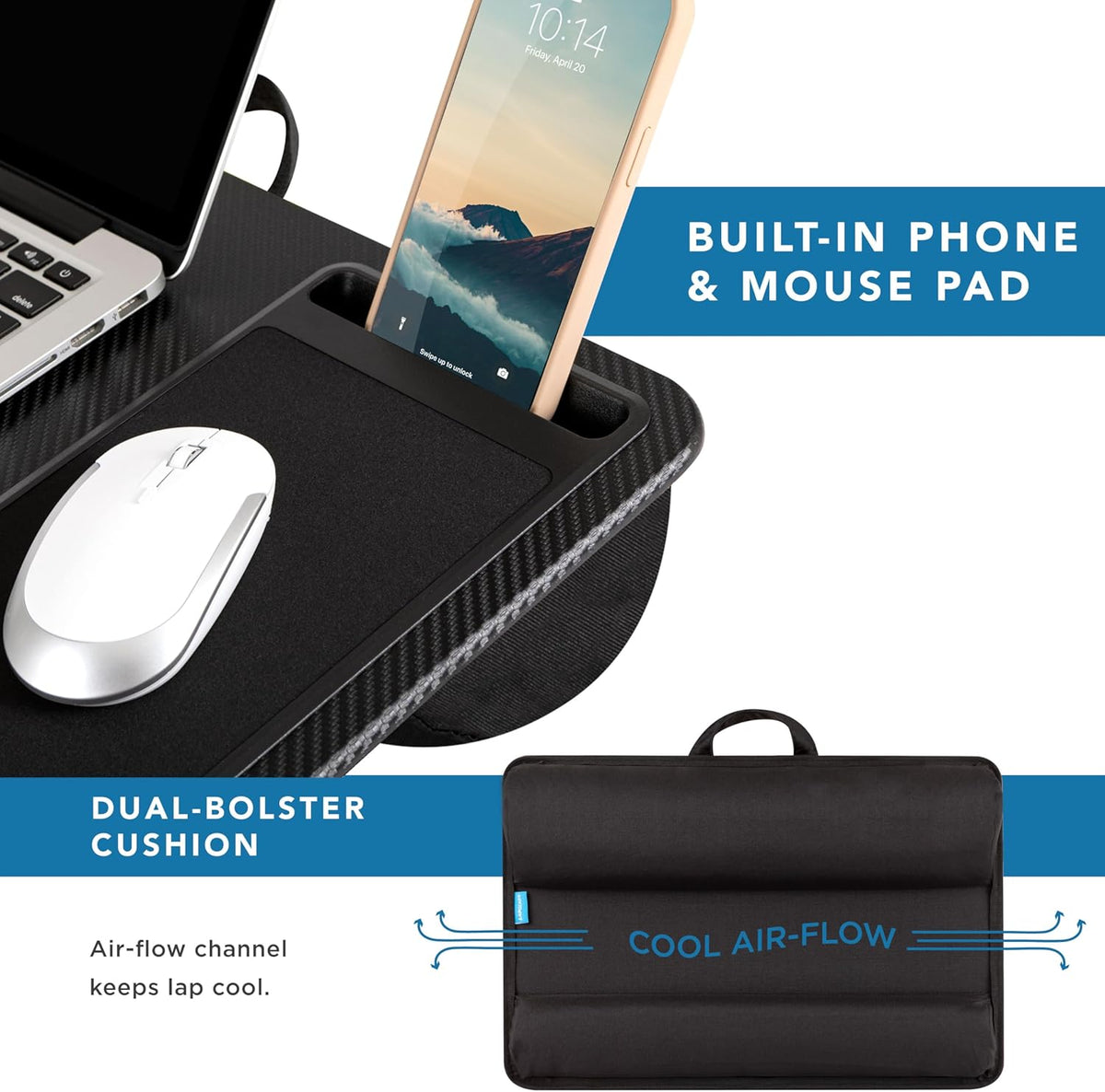 Home Office Pro Lap Desk with Wrist Rest, Mouse Pad, and Phone Holder - Black Carbon - photo 4