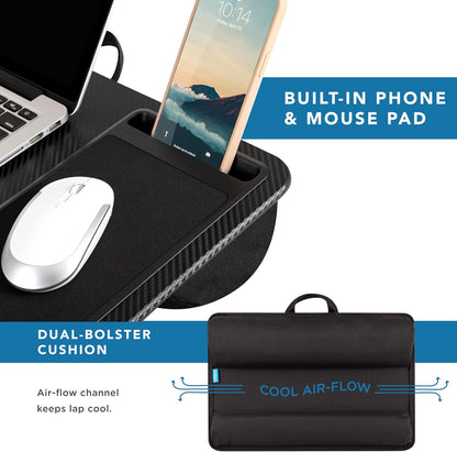 Home Office Pro Lap Desk with Wrist Rest, Mouse Pad, and Phone Holder - Black Carbon - photo 4