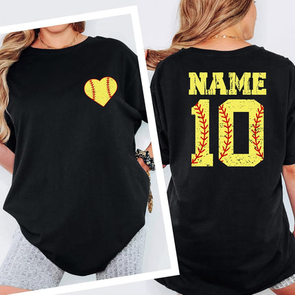 Custom Softball Shirt with Name and Number Personalized Love Softball Tee for Mom Dad Sister Brother Sports Mom Shirt Gifts Multi
