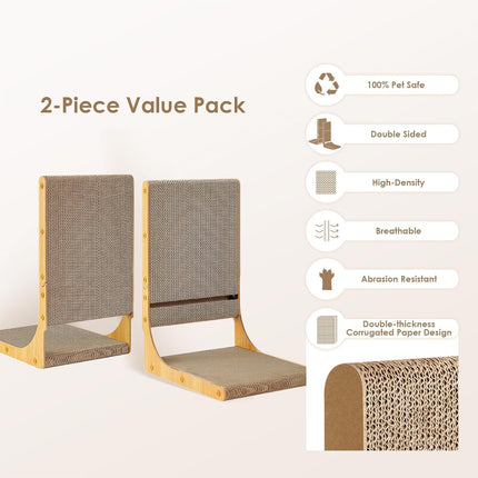 EHEYCIGA 2-Pack Cat Scratcher, 25.6 Inch L-Shaped Cardboard Scratch Pad for Indoor Cats, Vertical Cat Scratching Board with Ball Toy, Furniture Protector, Reversible Design for Double Life, Large