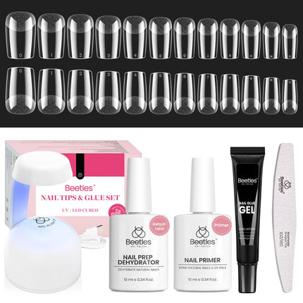 Tips de uñas almendra medianos 576pcs 12 tamaños tips de gel suave pre-grabados