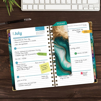 HARDCOVER Academic Year 2026-2027 Planner: 14 Months (May 2026 Through June 2027) 5.5"x 8" Daily Weekly Monthly Planner Yearly Agenda. Bookmark, Pocket Folder and Sticky Note Set (Teal Gold Marble)