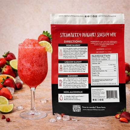 Nectar of the Vine Strawberry Daiquiri Wine Slushy Mix, Just Add Wine, Liquor or Make a Mocktail, Frozen Cocktail Drink Mix, Up to 10 Servings, All-Natural Cane Sugar, Refreshing & Flavorful