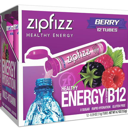 Zipfizz Daily Energy Drink Powder, Berry, 12 Pack | 3-in-1 Sustained Energy, Rapid Hydration, and Essential Vitamins | Sugar-Free | Electrolyte Powder | Contains Vitamin B-12 & Antioxidants