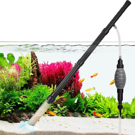AQQA Gravel Vacuum for Aquarium Siphon - Adjustable Flow Fish Tank Cleaner with Handle, Manual Siphon Pump Water Changer Sand Rock Suction Cleaner, Upgraded Hard Hose with Threaded Connection (S)