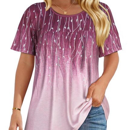 Womens T Shirts Short Sleeve Tops Casual Summer Flowy Scooped Neck Blouses