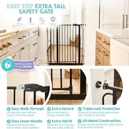 Regalo Safety 36" Extra Tall Baby Gate for Doorways & Bottom of Stairs, Pressure Mounted Walk Through Gate for Babies, Toddlers & Pets, Tested & Safe for 30 Years, American Designed, American Owned