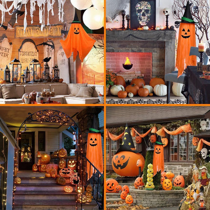 2Pcs decoraciones de Halloween, decoraciones de calabaza de Halloween, adornos colgantes de sombrero de bruja con calabaza para hogar jardín patio fiesta