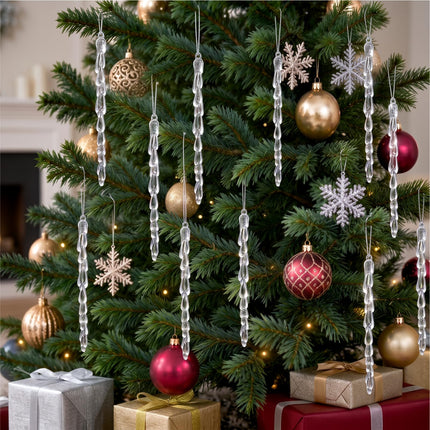 25PCS Christmas Icicle Ornaments,Acrylic Crystal Clear Icicle for Xmas Tree