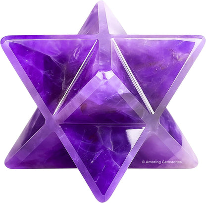 Amethyst Merkaba Crystal - 0.75 Inches Metaphysical Merkaba Star for Meditation - Energetic Tetrahedron Crystal and
