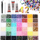 42 Colors Resin Jelly Rhinestones for Bedazzling, 3mm 32000Pcs Flatback Gems Bedazzler Kit with 3Pcs 10ml B7000 Glue, Tweezer & Pickup Pen for Nail Art, DIY Crafts, Phone Cases