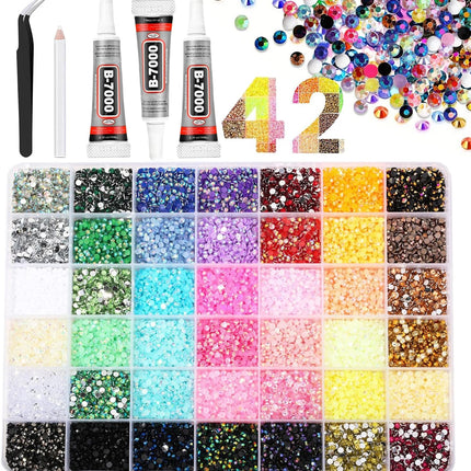 Ayzololo 42 Colors Resin Jelly Rhinestones for Bedazzling, 3mm 32000Pcs Flatback Gems Bedazzler Kit with 3Pcs 10ml B7000 Glue, Tweezer & Pickup Pen for Nail Art, DIY Crafts, Phone Cases
