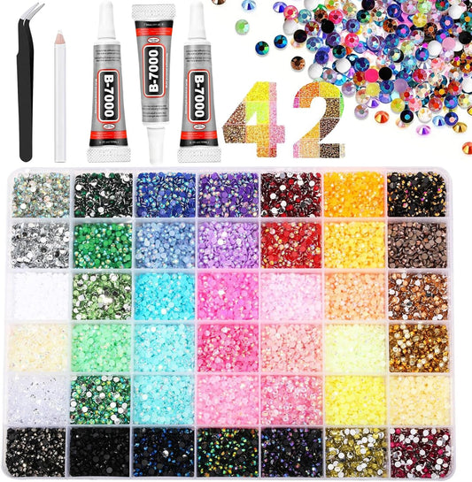 42 Colors Resin Jelly Rhinestones for Bedazzling, 3mm 32000Pcs Flatback Gems Bedazzler Kit with 3Pcs 10ml B7000 Glue