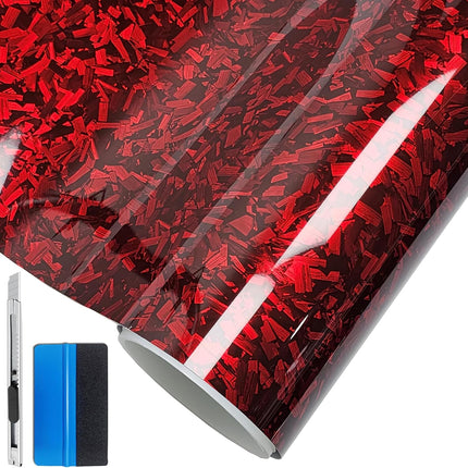 LZLRUN Forged Gloss Carbon Fiber Red Vinyl Wrap Roll Air Release Sticker Sheet Film DIY Decal Car Auto Vehicle Morotcycle Self Adhesive - 1ft x 3.5ft