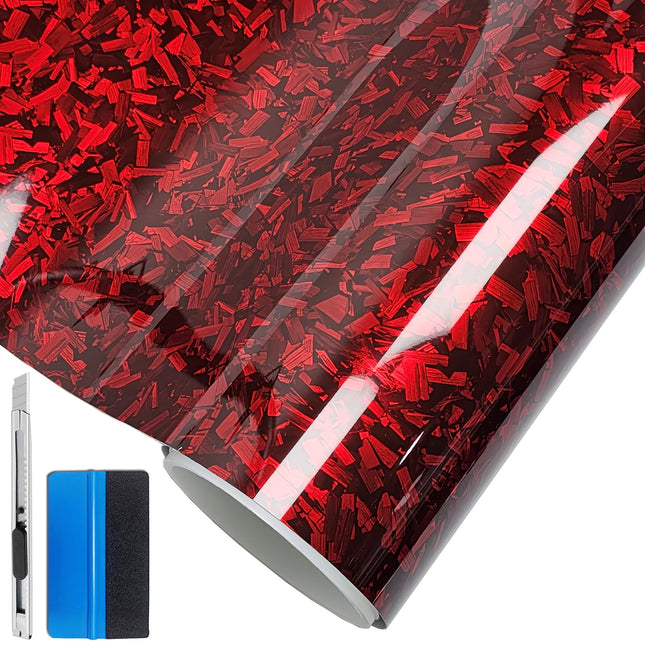 Gloss Red Forged Carbon Fiber Car Vinyl Wrap Film 1ft x 10ft