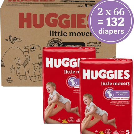 Huggies Size 5 Diapers, Little Movers Baby Diapers, Size 5 (27+ lbs), 132 Count (2 Packs of 66), Packaging May Vary