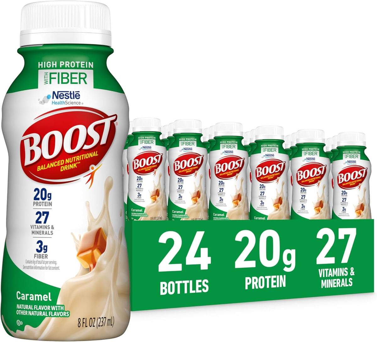 High Protein with Fiber Ready to Drink Complete Nutritional Drink, Caramel, 8 fl oz Bottle, 24 Pack