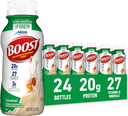 High Protein with Fiber Ready to Drink Complete Nutritional Drink, Caramel, 8 fl oz Bottle, 24 Pack